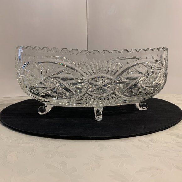 Vintage pinwheel crystal 11-in footed oval dish - Picture 6 of 7